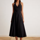 V-Neck Tiered Bow Back Midi Dress - shopaleena