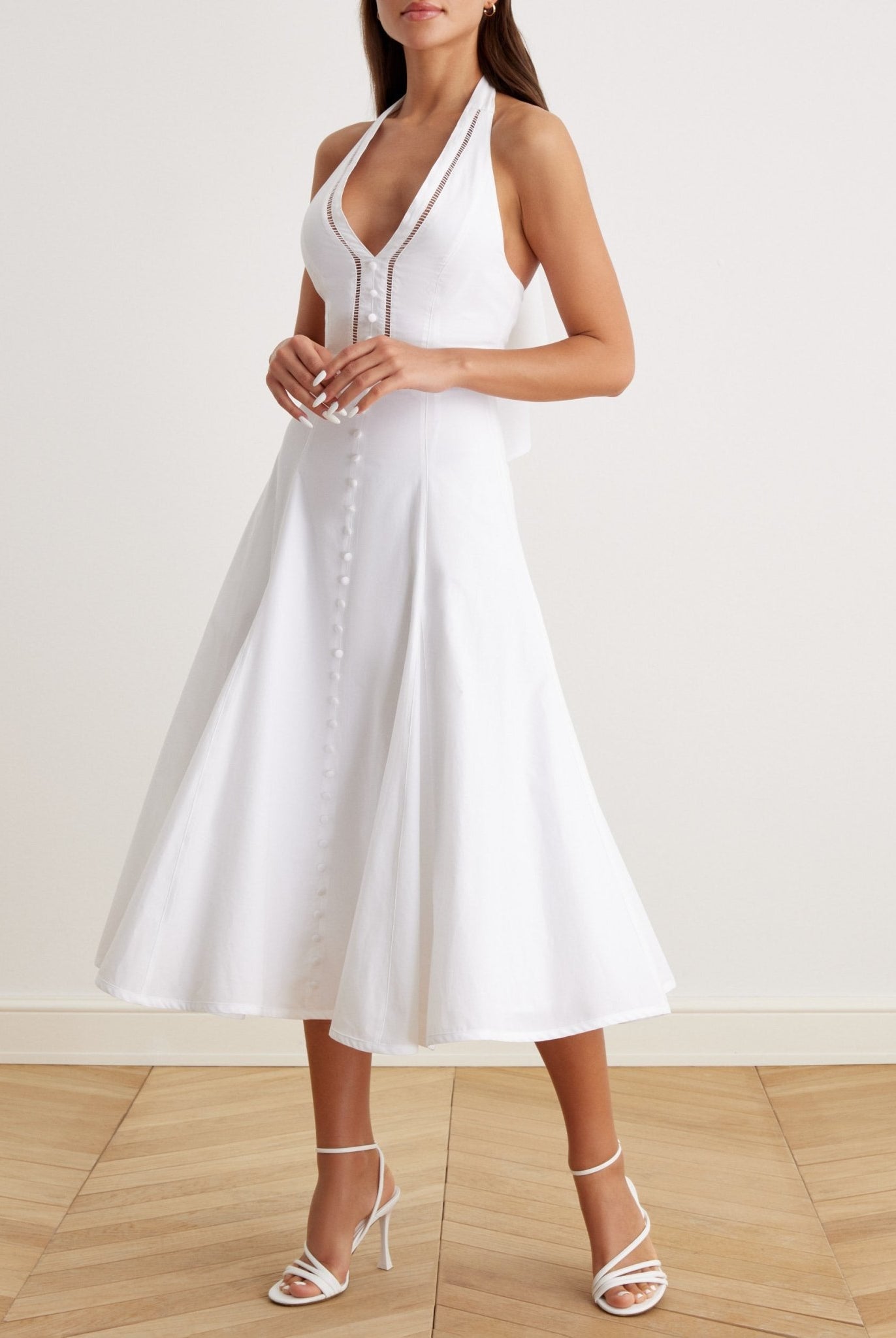 V-Neck Tiered Bow Back Midi Dress - shopaleena