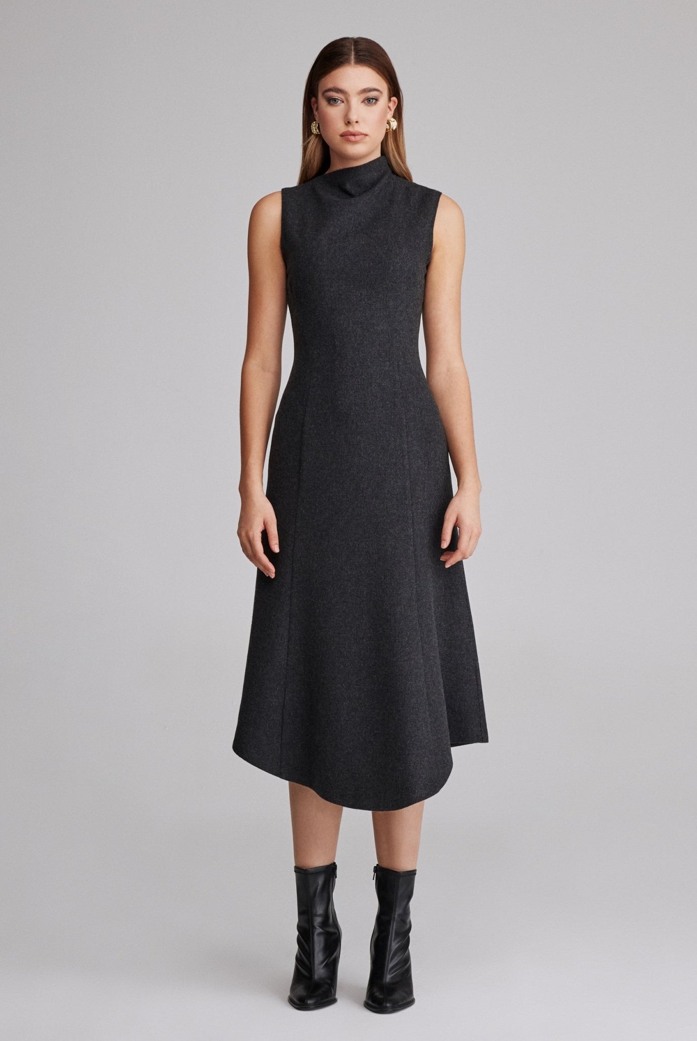 Virgin wool Asymmetric Midi Dress - shopaleena