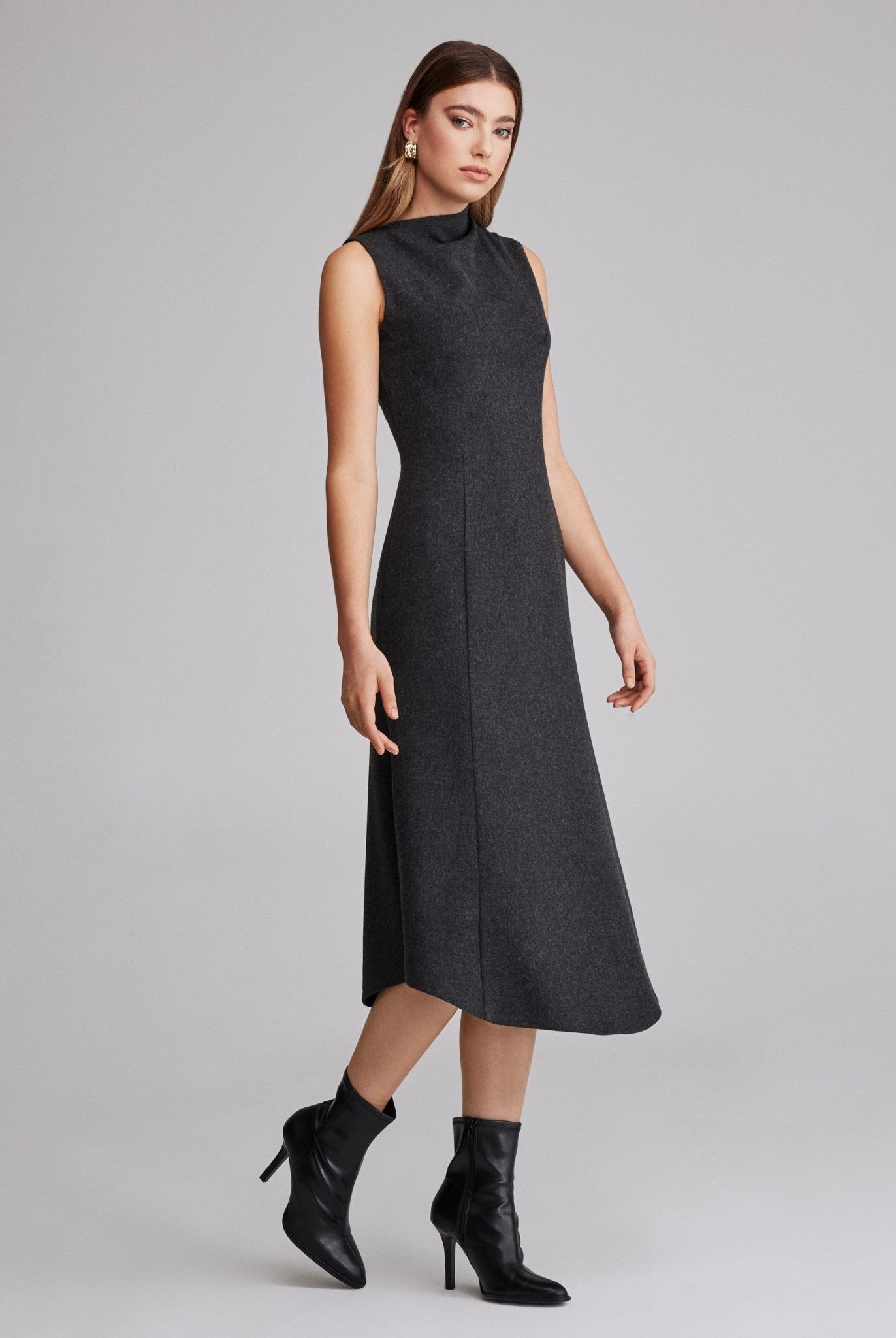 Virgin wool Asymmetric Midi Dress - shopaleena