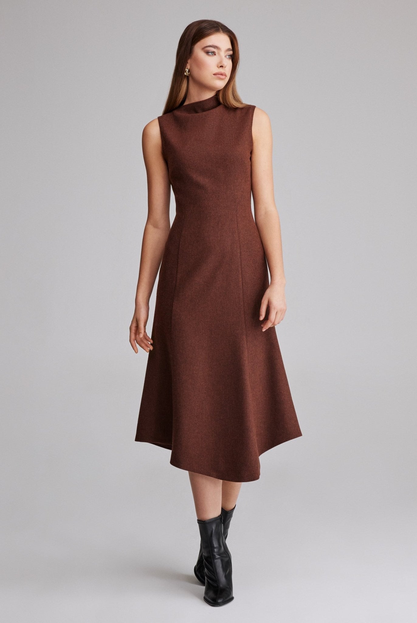Virgin wool Asymmetric Midi Dress - shopaleena