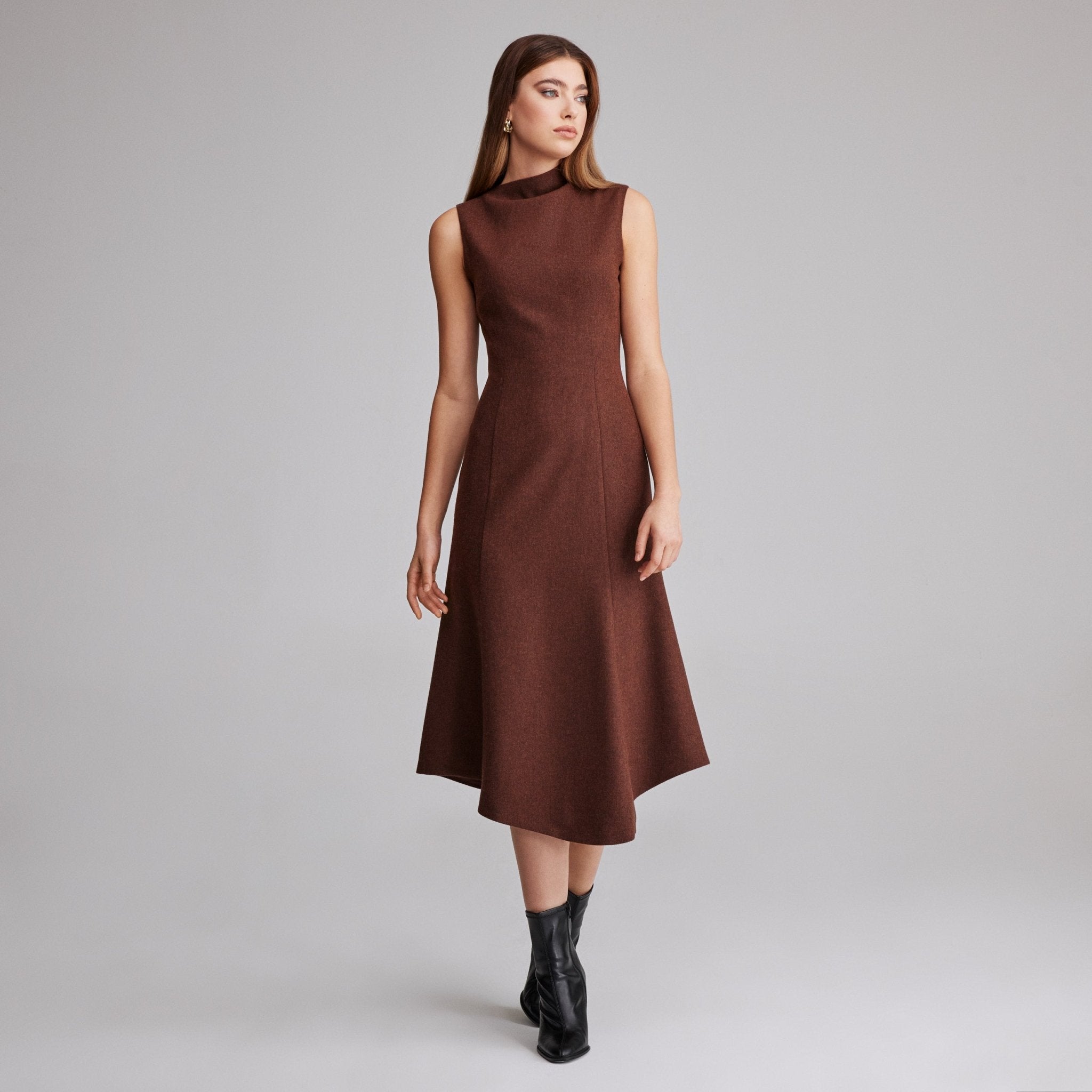 Virgin wool Asymmetric Midi Dress - shopaleena