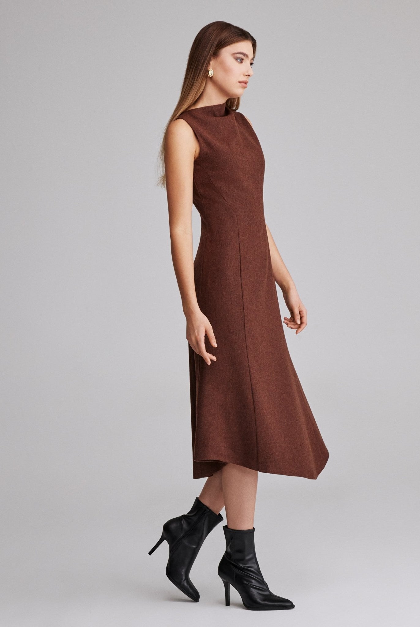 Virgin wool Asymmetric Midi Dress - shopaleena