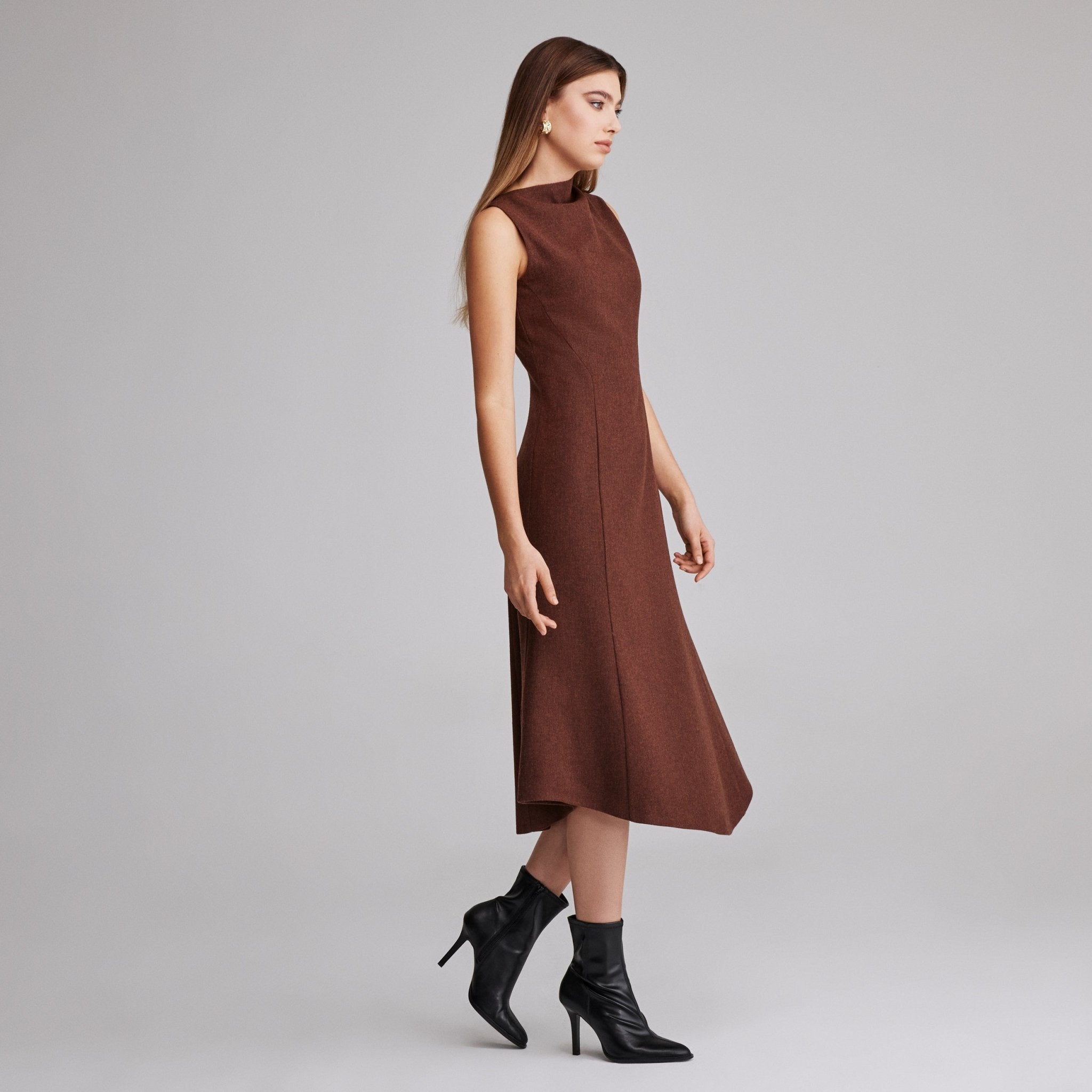 Virgin wool Asymmetric Midi Dress - shopaleena