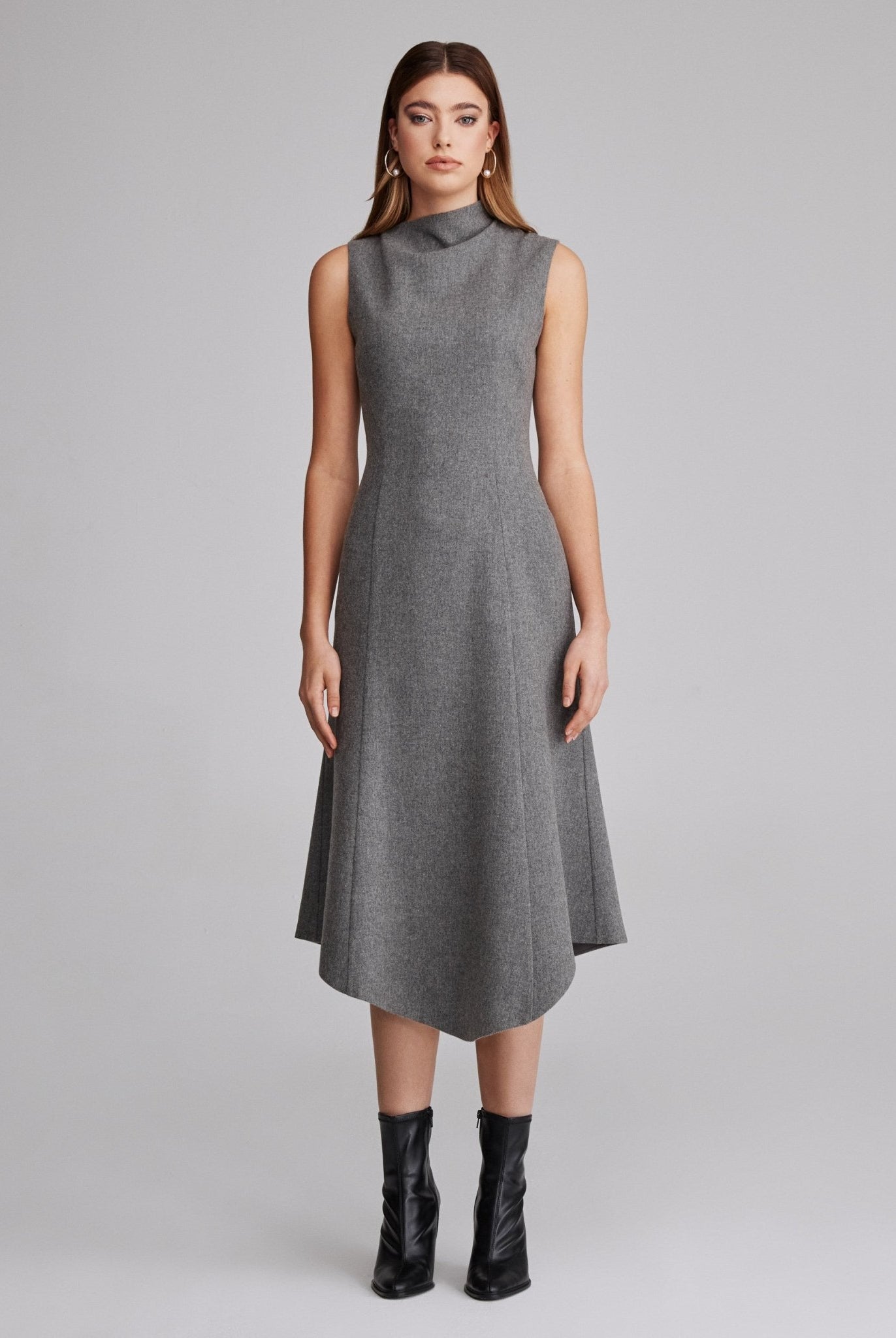 Virgin wool Asymmetric Midi Dress - shopaleena