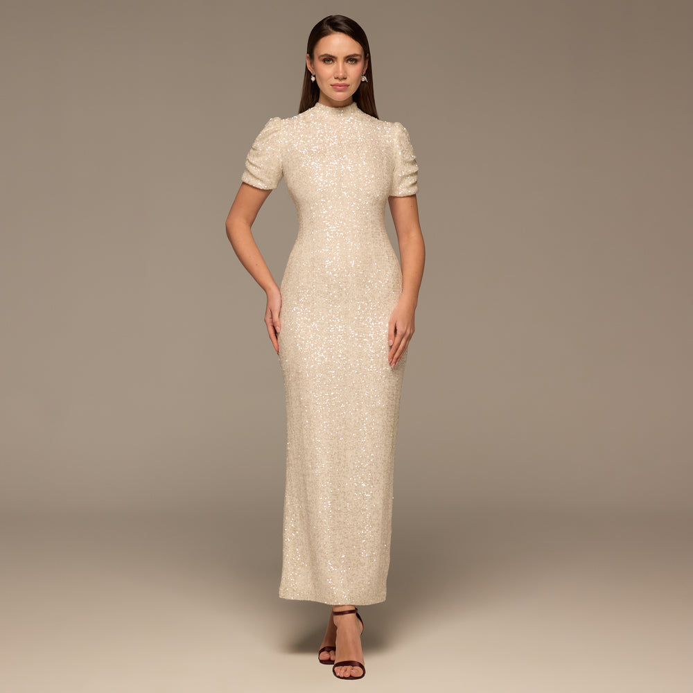 فستان أبيض ماكسي ترتر بأكمام بف