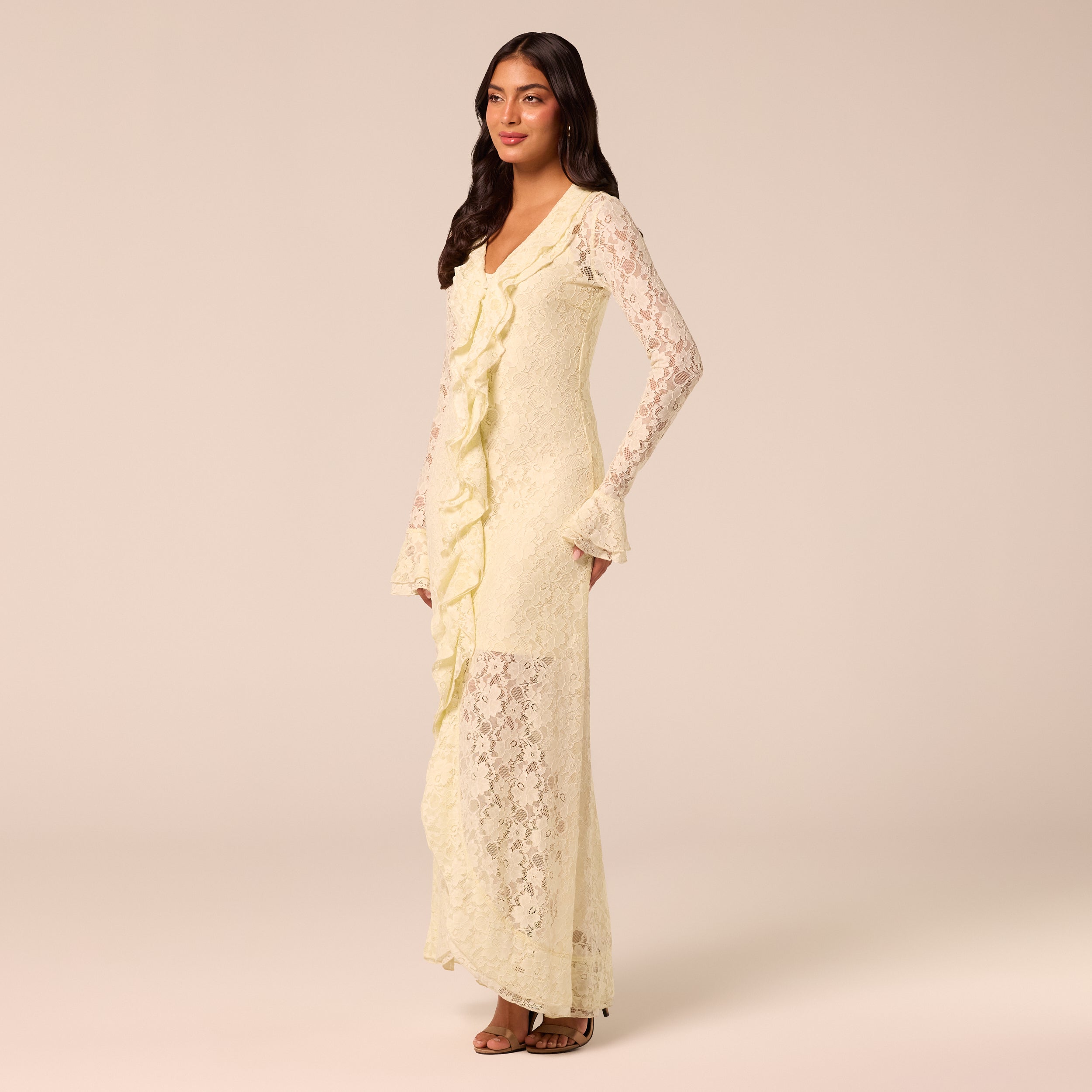 Yellow Ruffle Lace Maxi Dress
