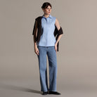 100% Cotton Blue Pleated Waist Sleeveless Shirt - shopaleena