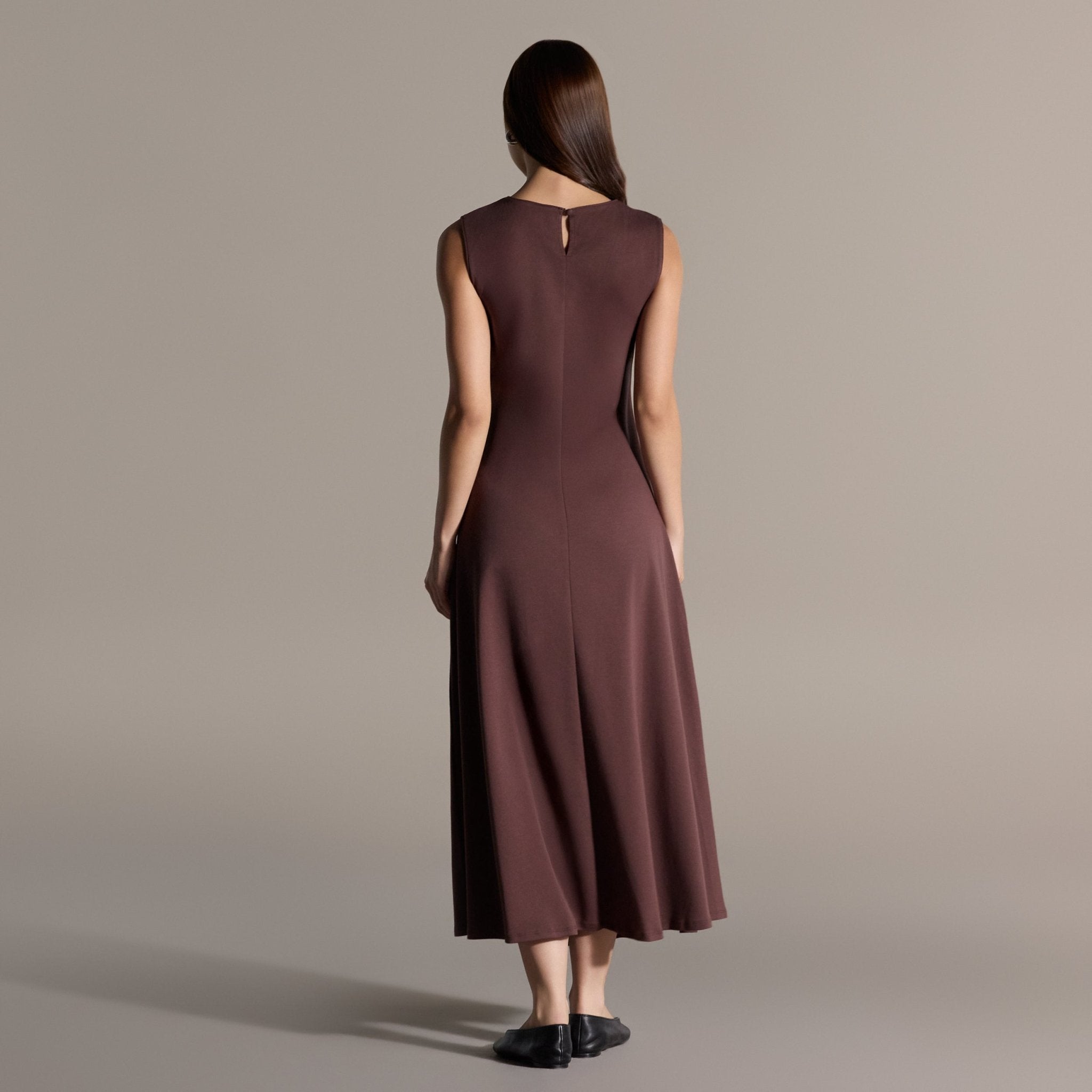 100% Cotton Brown Side Knot Cotton Midi Dress - shopaleena