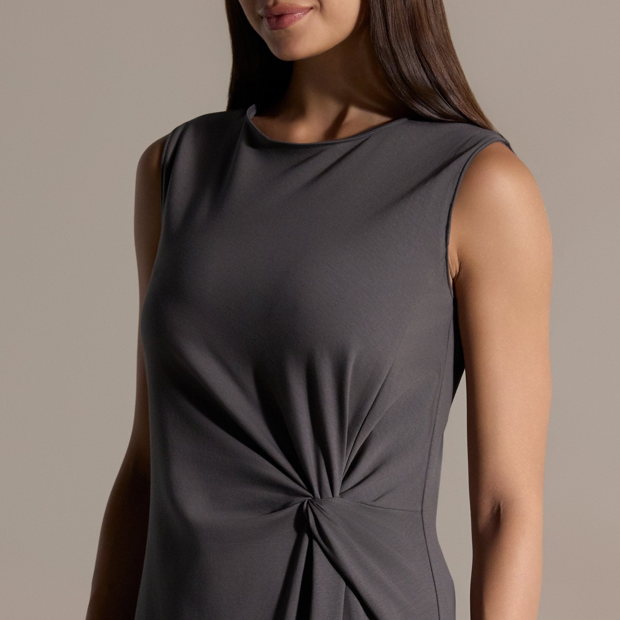 100% Cotton Gray Side Knot Midi Dress - shopaleena