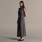 100% Cotton Gray Side Knot Midi Dress - shopaleena