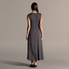 100% Cotton Gray Side Knot Midi Dress - shopaleena
