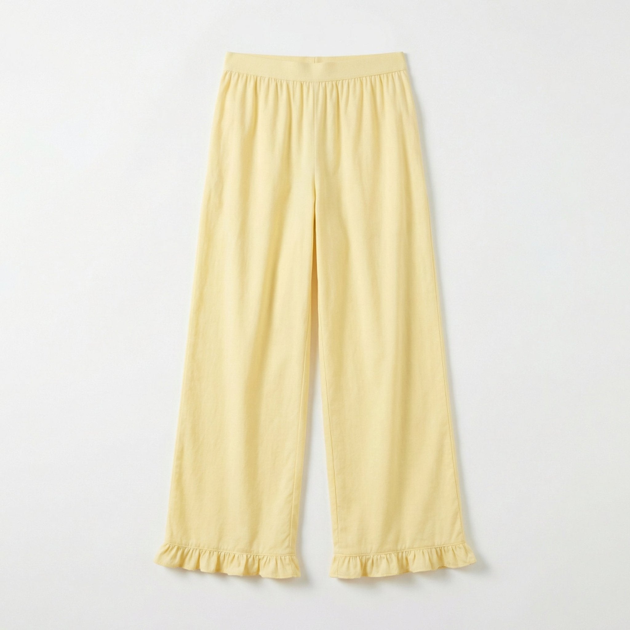 100% Cotton Light Yellow Ruffle Pants For Kids - shopaleena