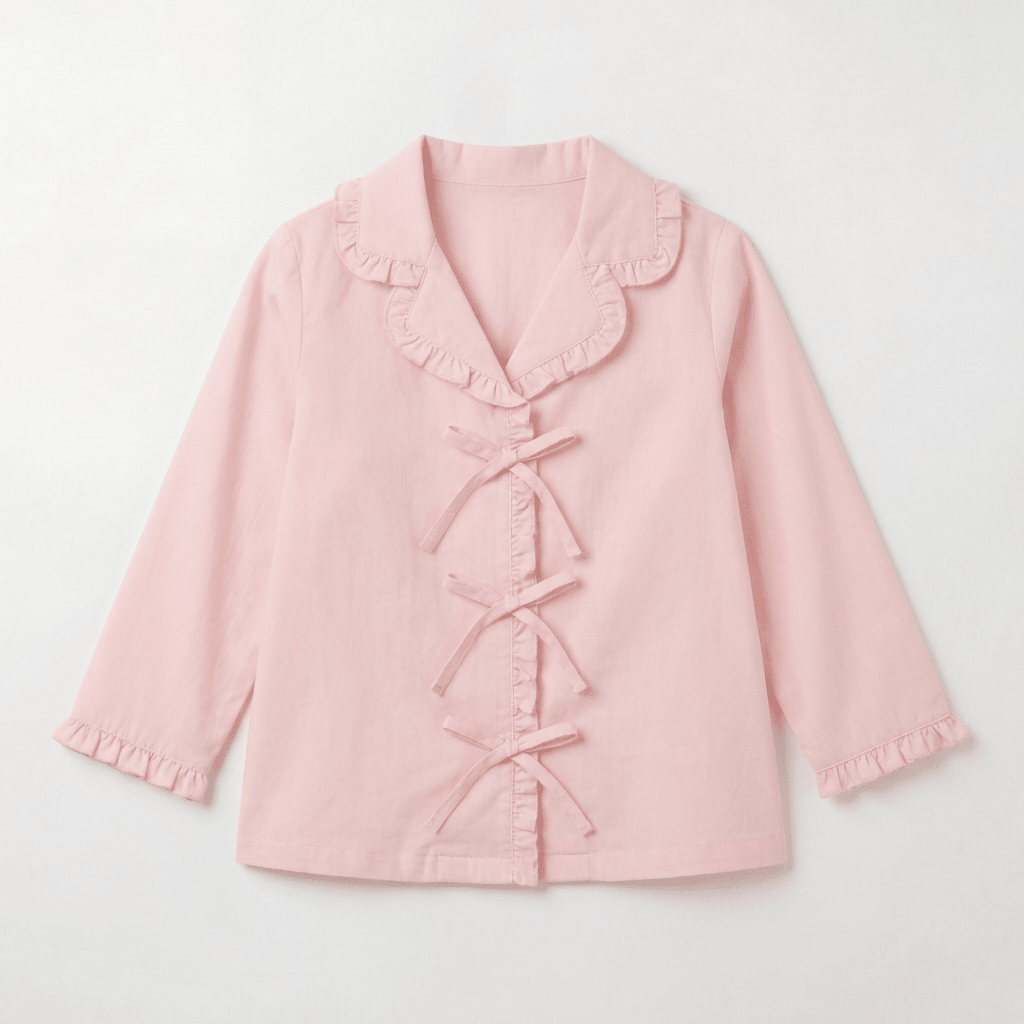 100% Cotton Pink Ruffles and Bow Shirt For Kids - shopaleena