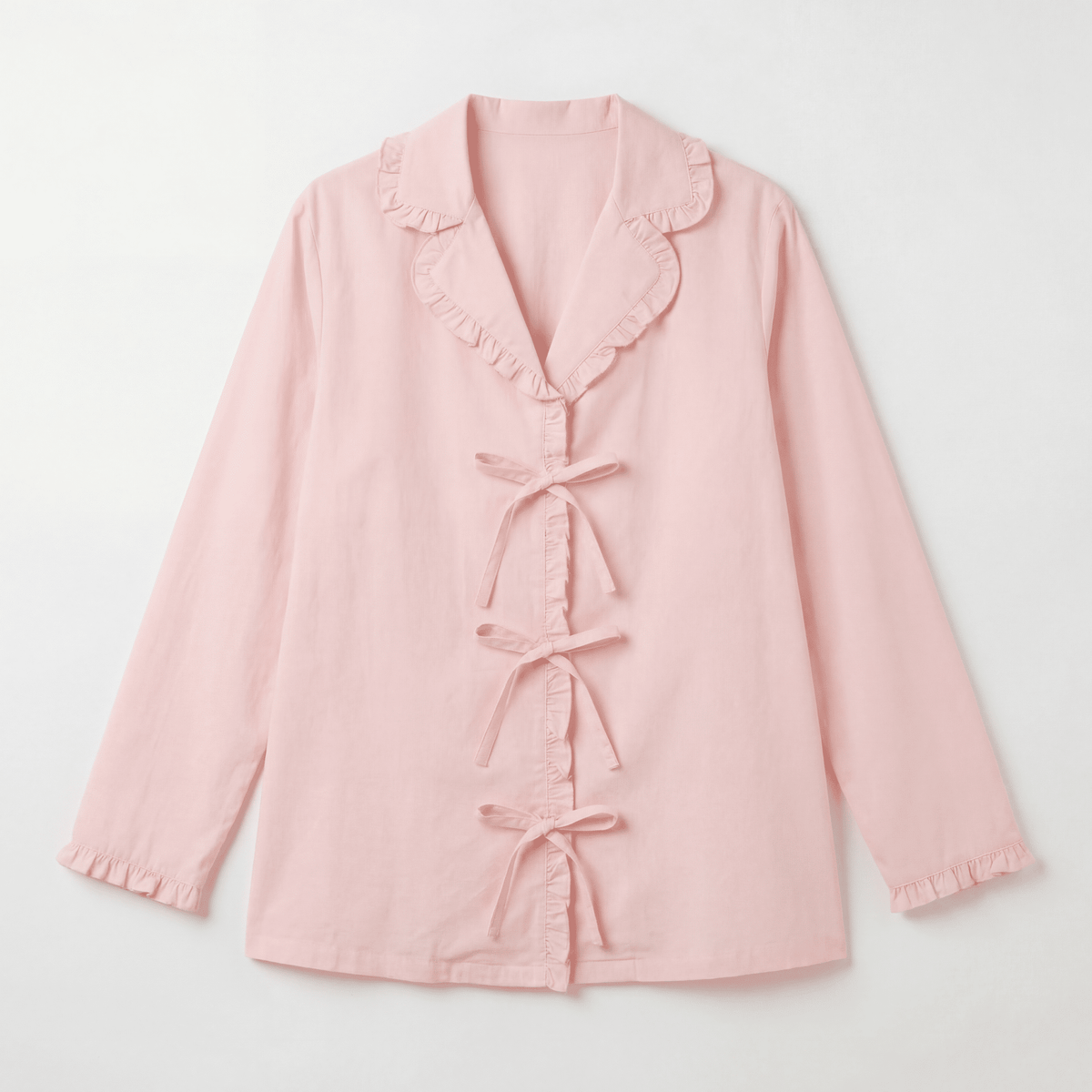 100% Cotton Ruffles and Bow Shirt - shopaleena