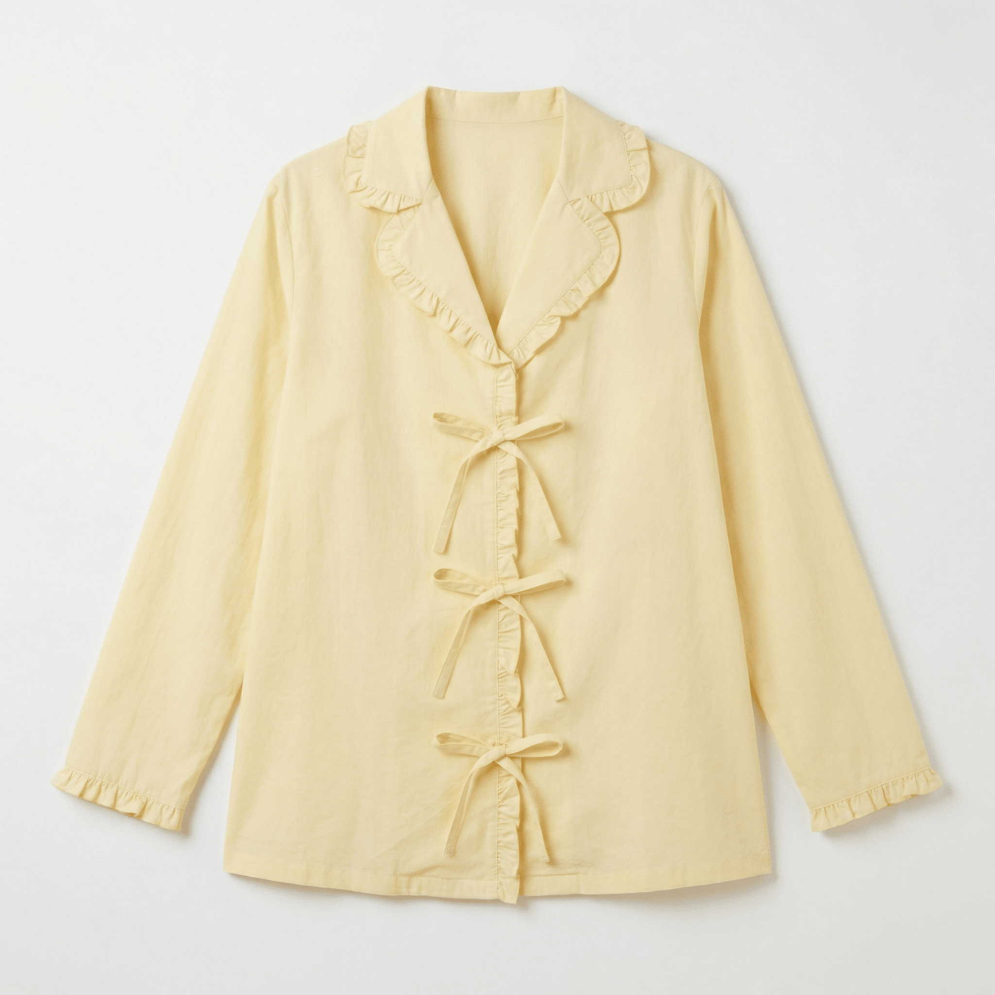 100% Cotton Ruffles and Bow Shirt - shopaleena