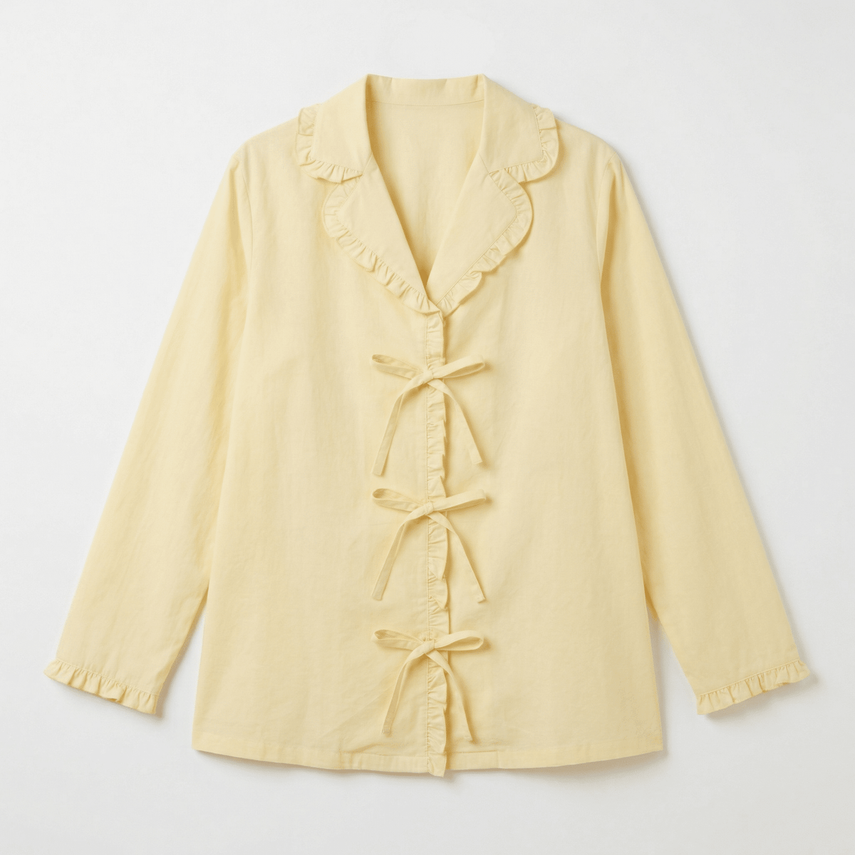 100% Cotton Ruffles and Bow Shirt - shopaleena