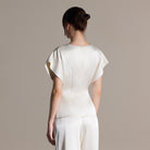 2 Piece Draped Satin Blouse & Wide Leg Pants Set - shopaleena
