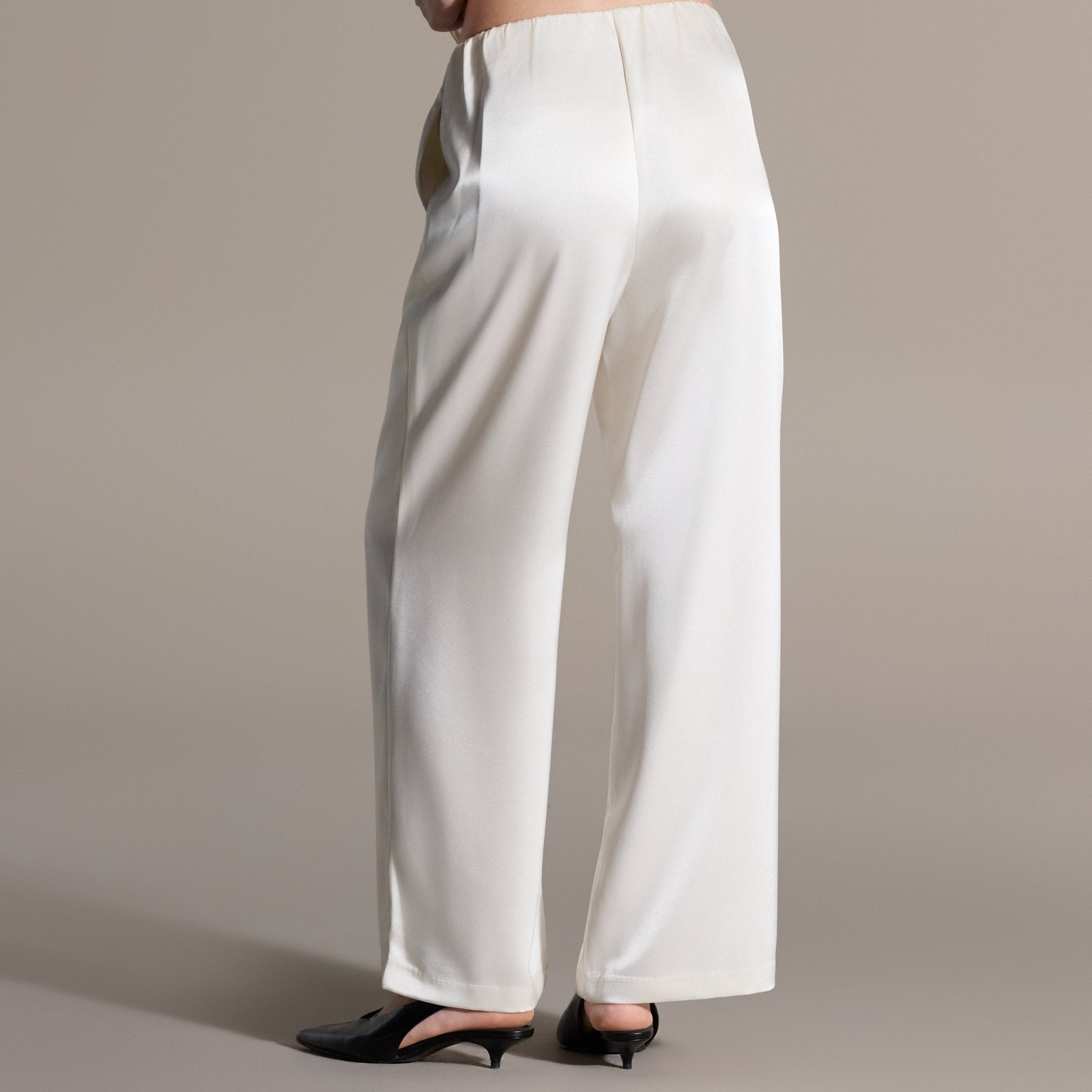 2 Piece Draped Satin Blouse & Wide Leg Pants Set - shopaleena