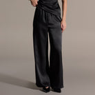 2 Piece Draped Satin Blouse & Wide Leg Pants Set - shopaleena