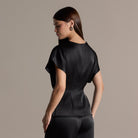 2 Piece Draped Satin Blouse & Wide Leg Pants Set - shopaleena