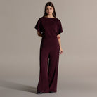 2 Piece Set Burgundy Draped Top & Wide Leg Pants - shopaleena