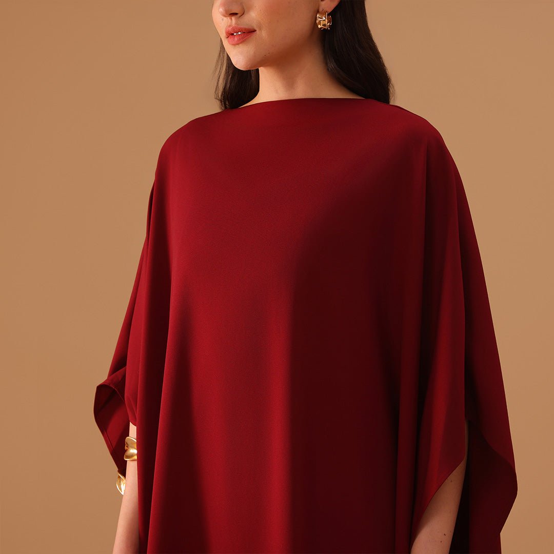 2 pieces Cap Cut Sleeves Red Kaftan - shopaleena