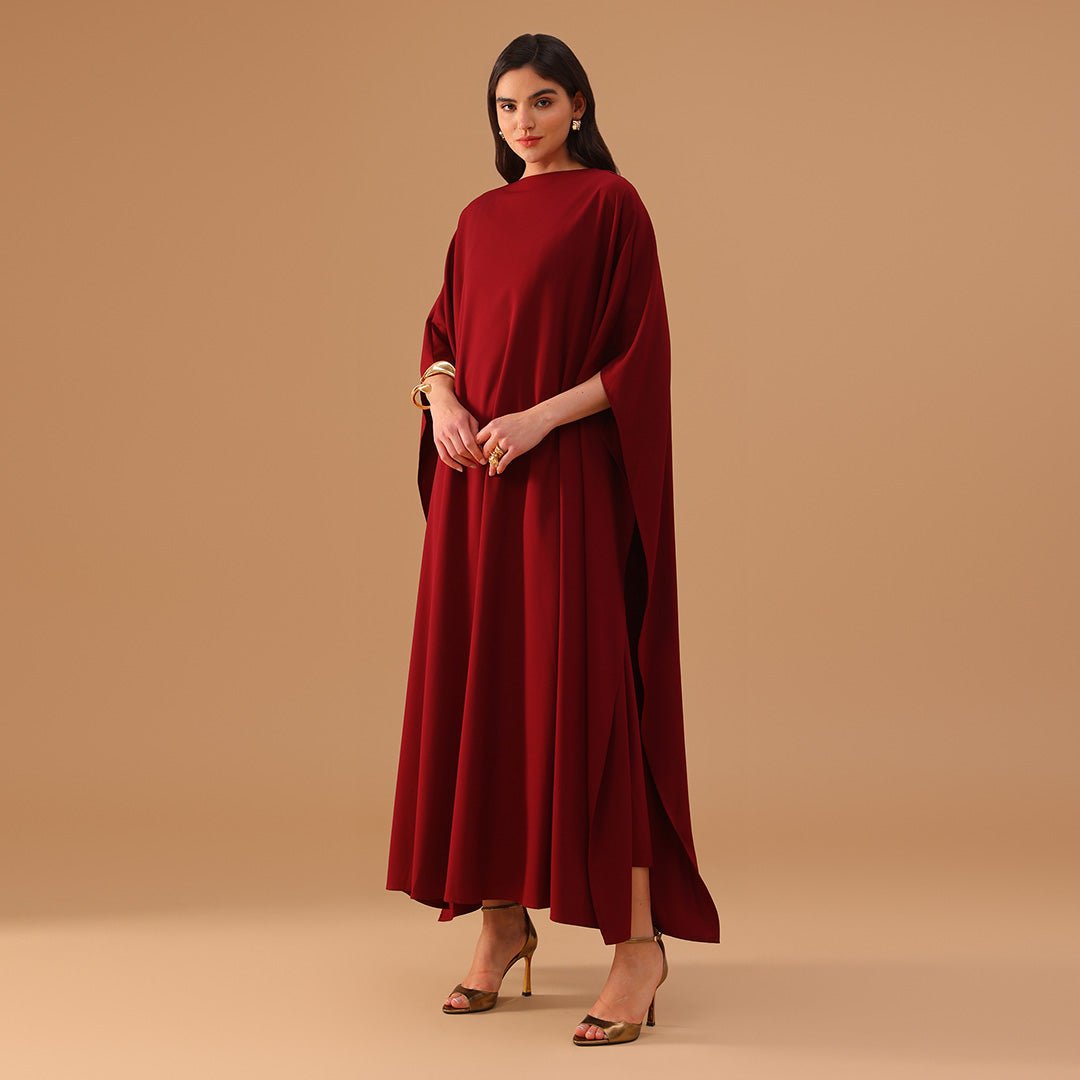 2 pieces Cap Cut Sleeves Red Kaftan - shopaleena