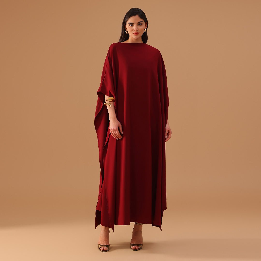 2 pieces Cap Cut Sleeves Red Kaftan - shopaleena