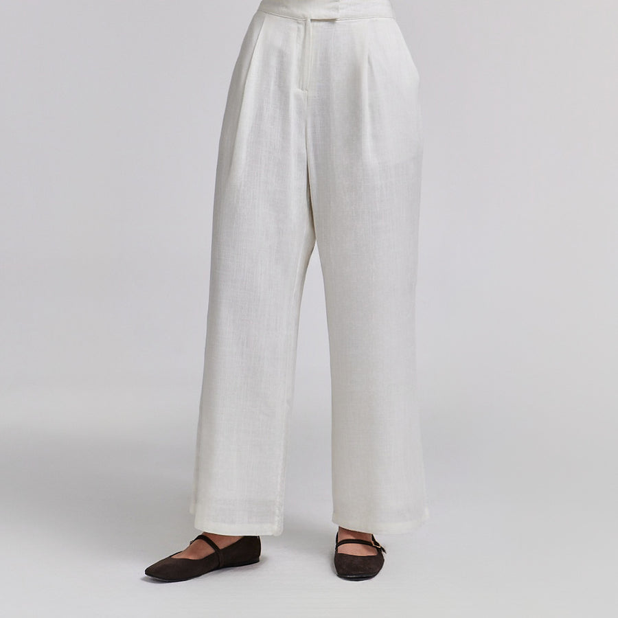 White Wide Leg Pants with Lining