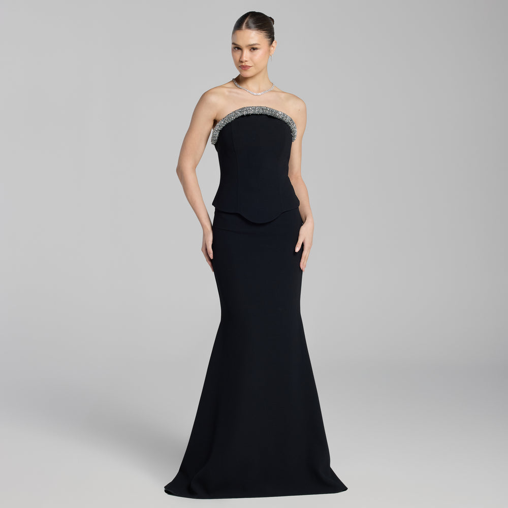 Black Strapless Crepe Gown
