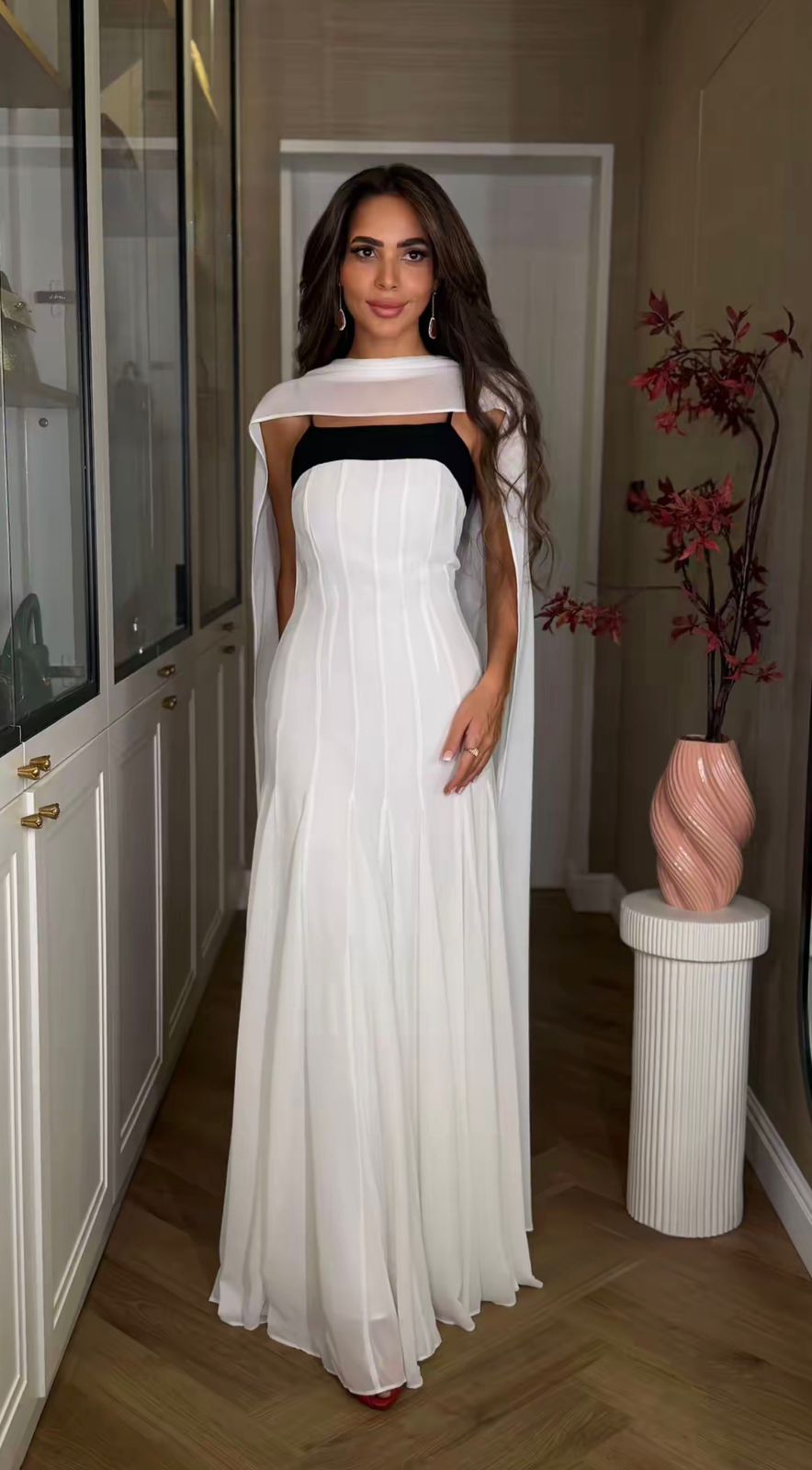 black and white chiffon maxi dress TFNC halter neck chiffon contrast godet skirt maxi dress in black and white