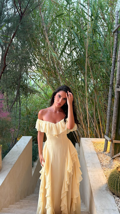 Yellow Ruffle Chiffon Maxi Dress – shopaleena