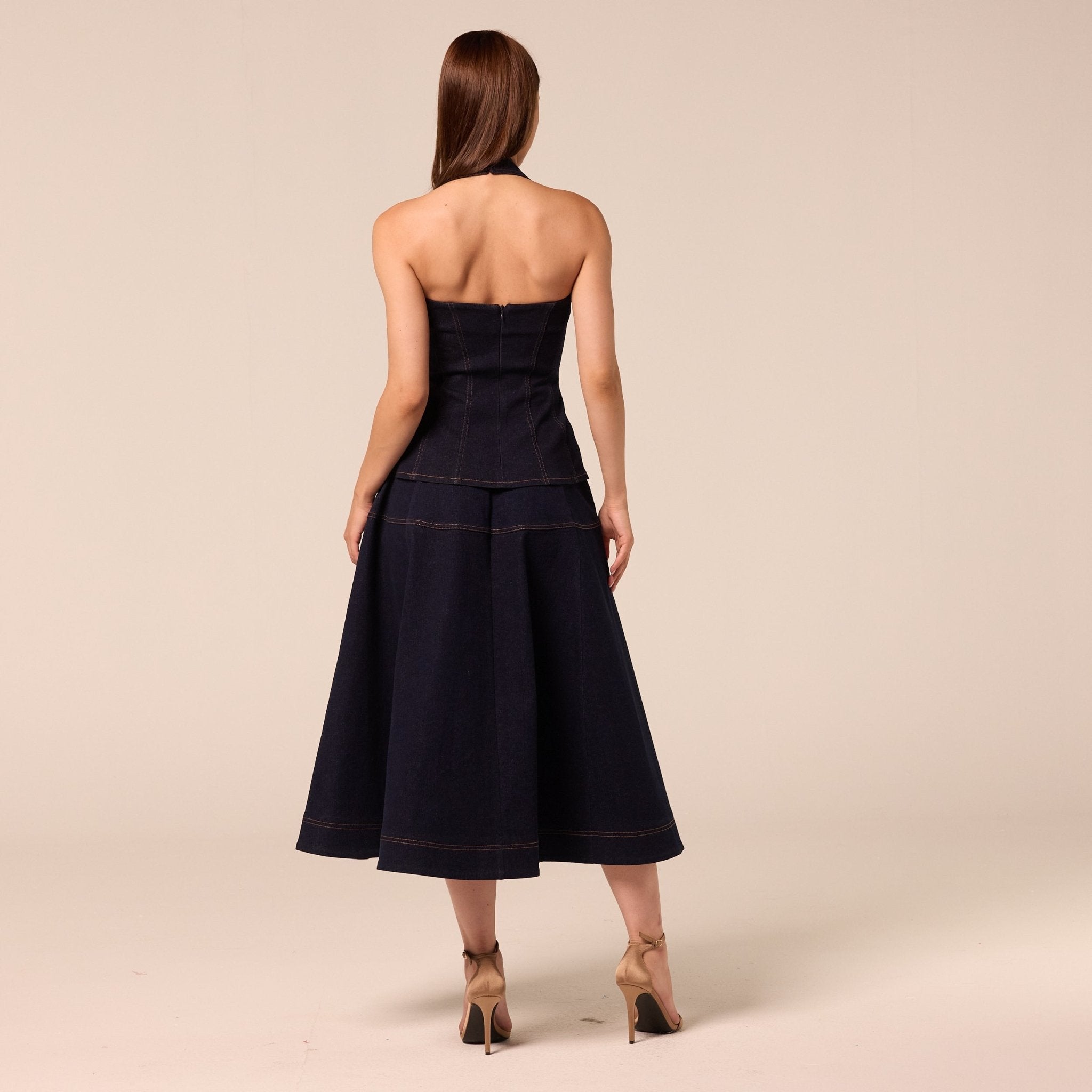 A Line Denim Midi Skirt - shopaleena