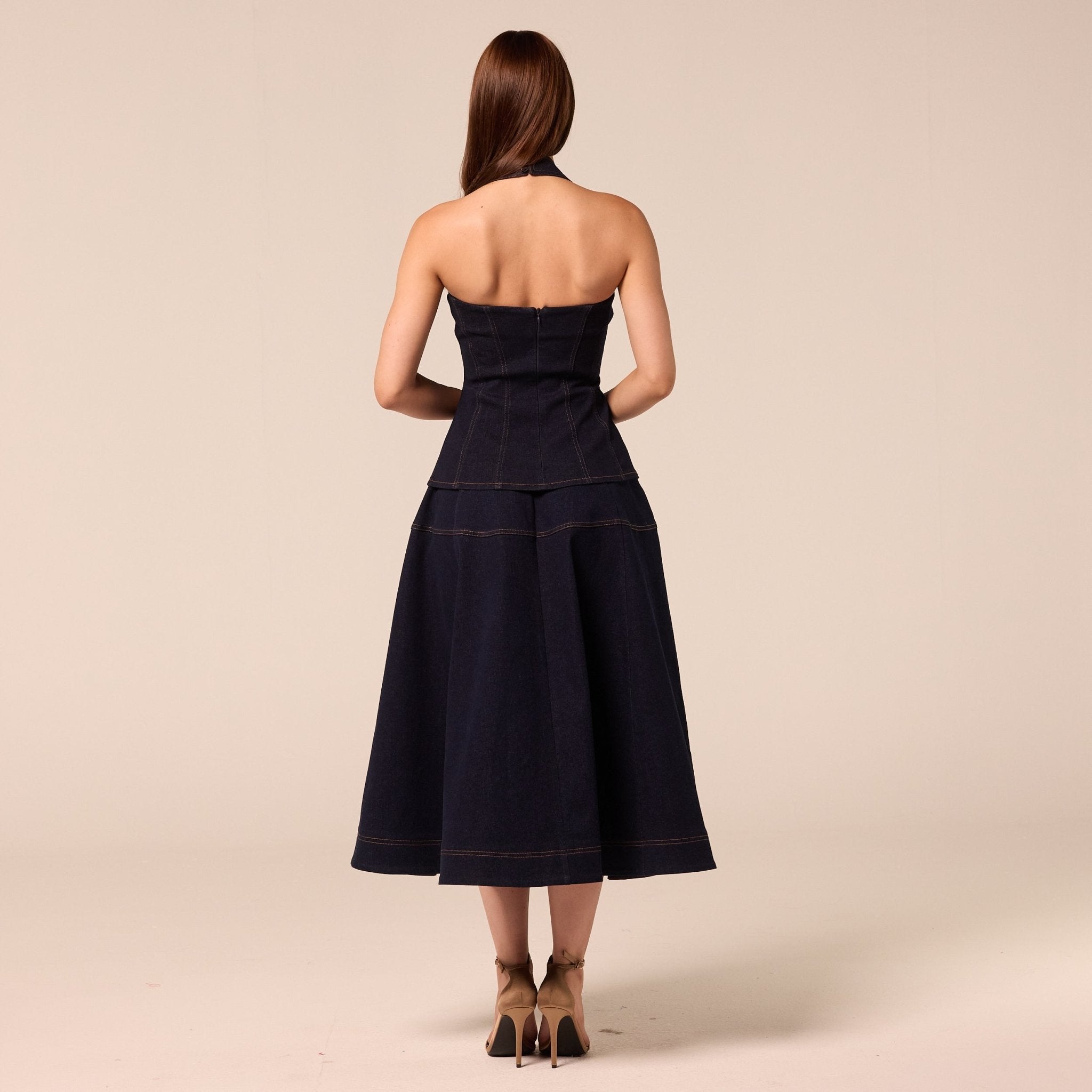 A Line Denim Midi Skirt - shopaleena