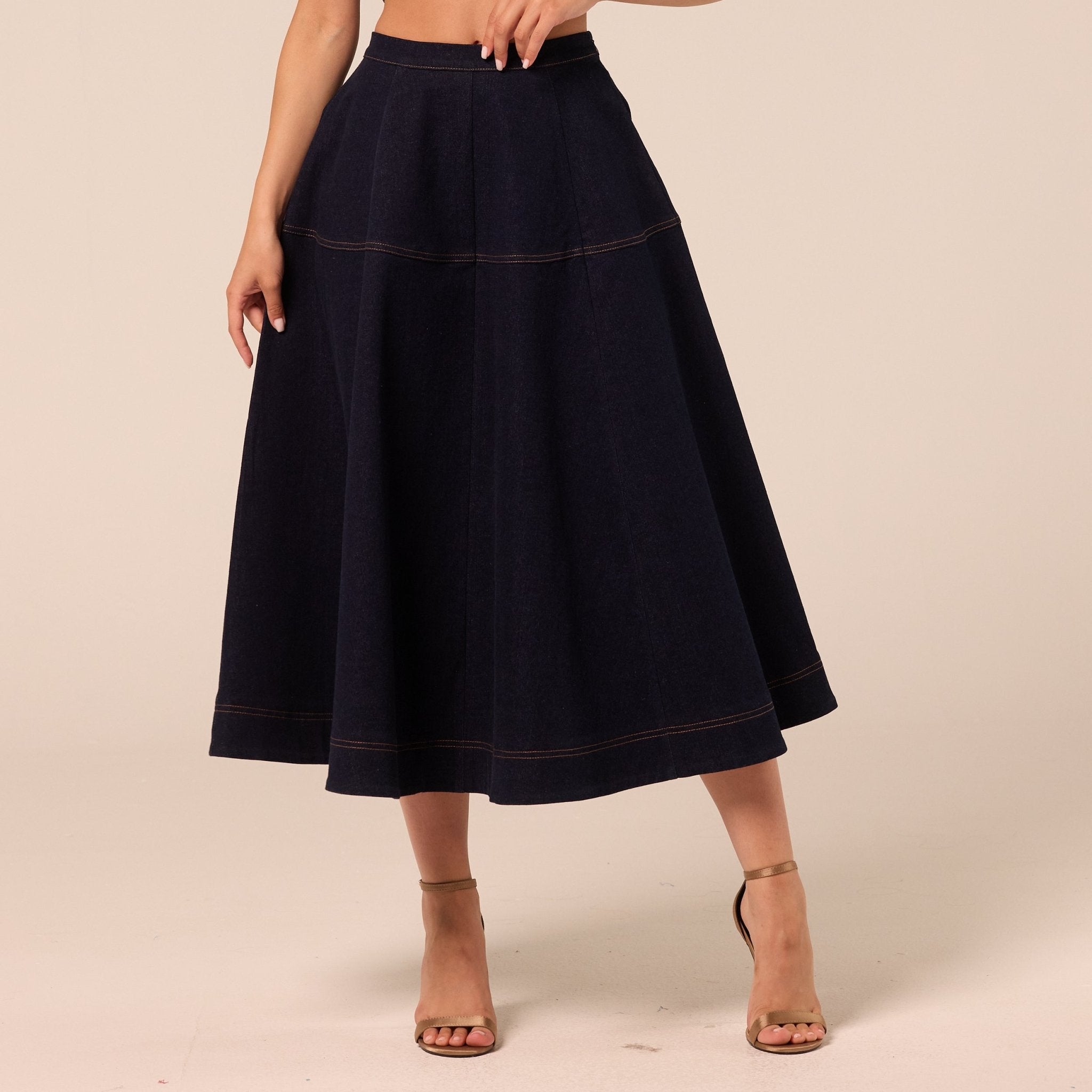 A Line Denim Midi Skirt - shopaleena