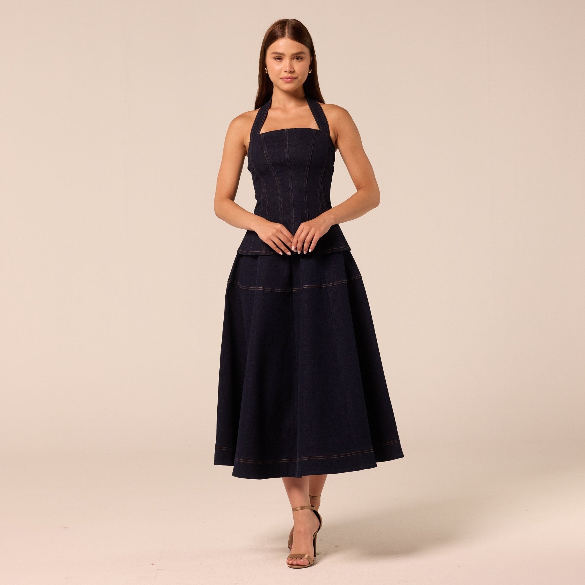 A Line Denim Midi Skirt - shopaleena