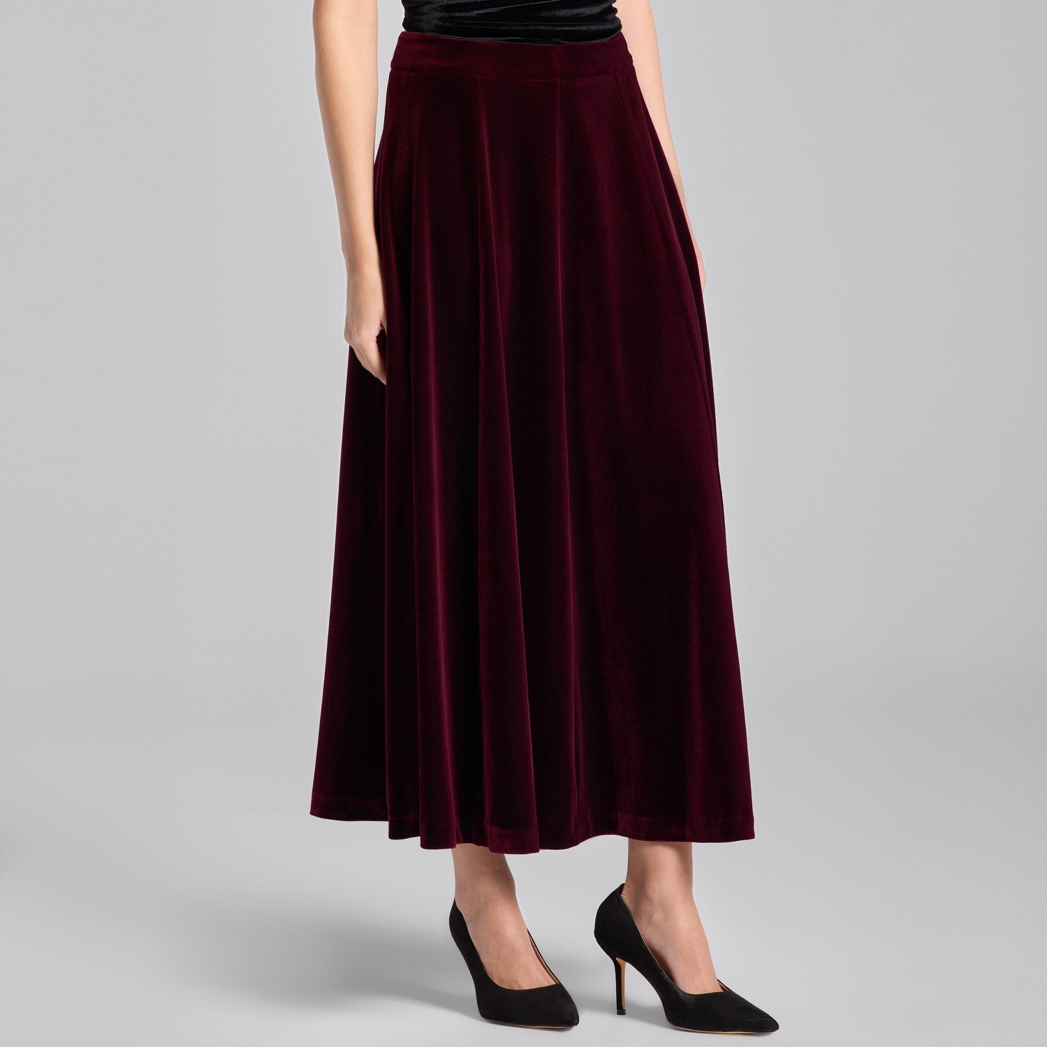 A Line Velvet Midi Skirt - shopaleena
