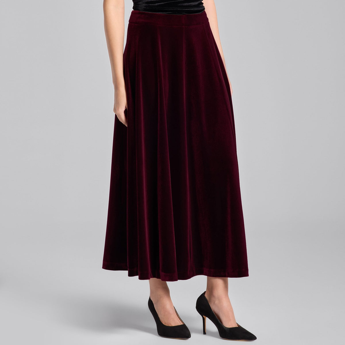 A Line Velvet Midi Skirt - shopaleena