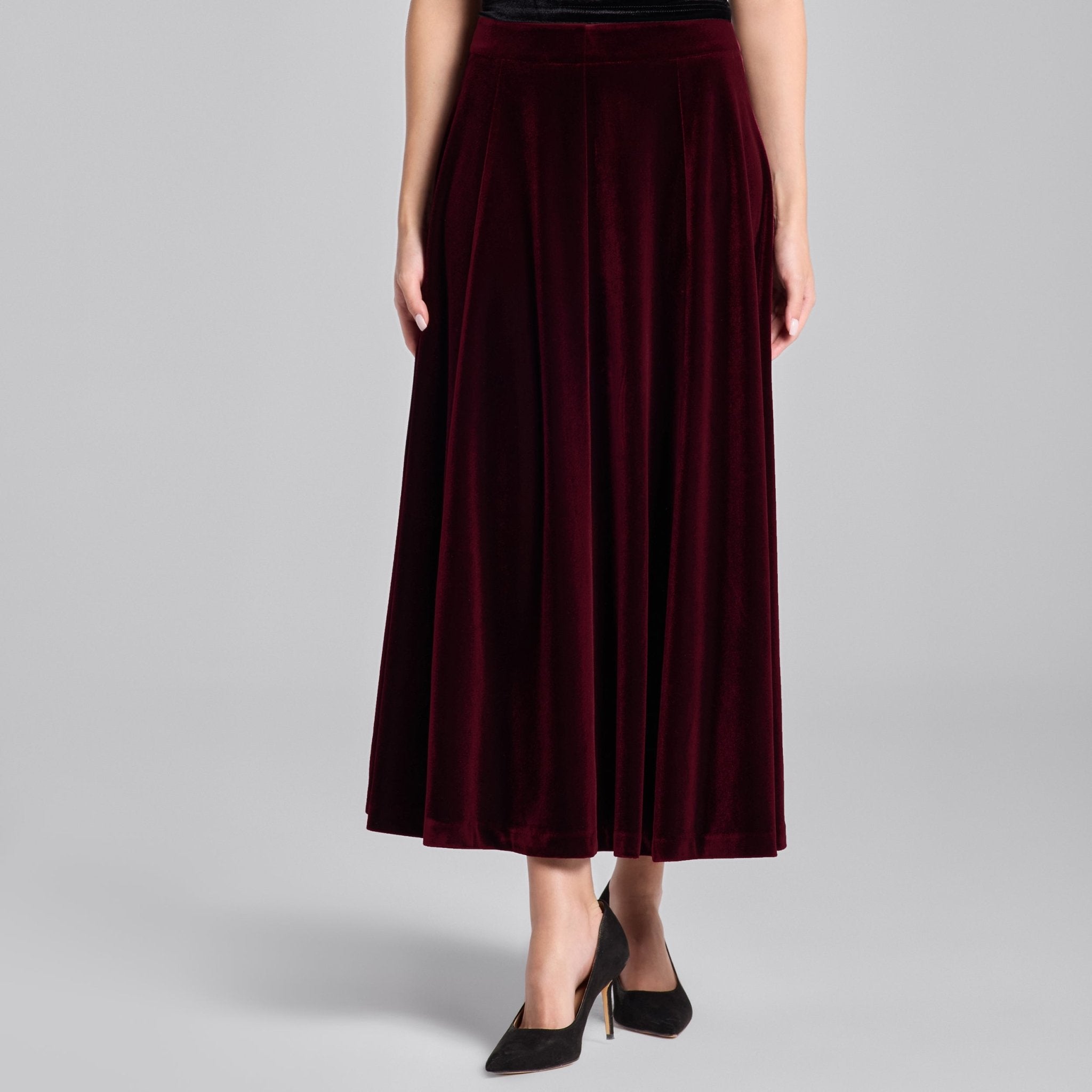 A Line Velvet Midi Skirt - shopaleena