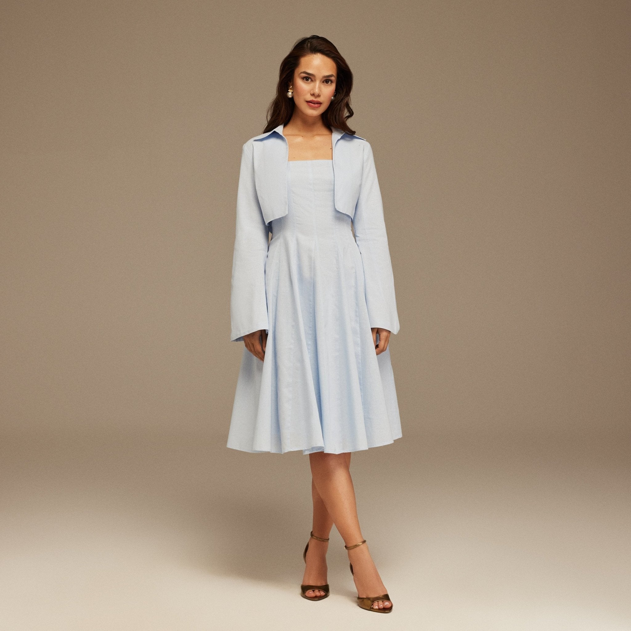 Aline Midi Dress With Short Flared Long Sleeve Jacket - shopaleena