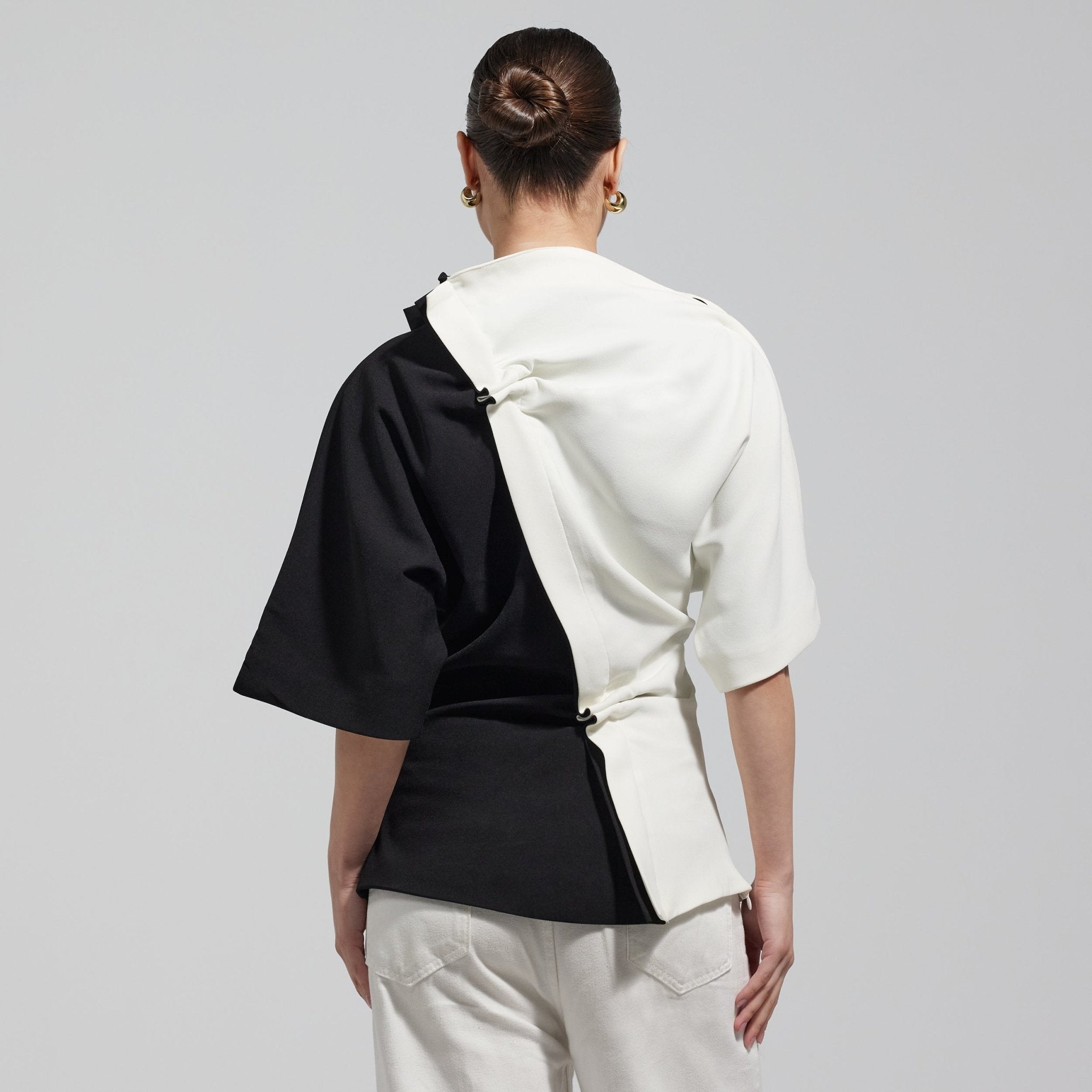 Asymmetric Black & White Blouse - shopaleena