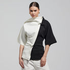 Asymmetric Black & White Blouse - shopaleena