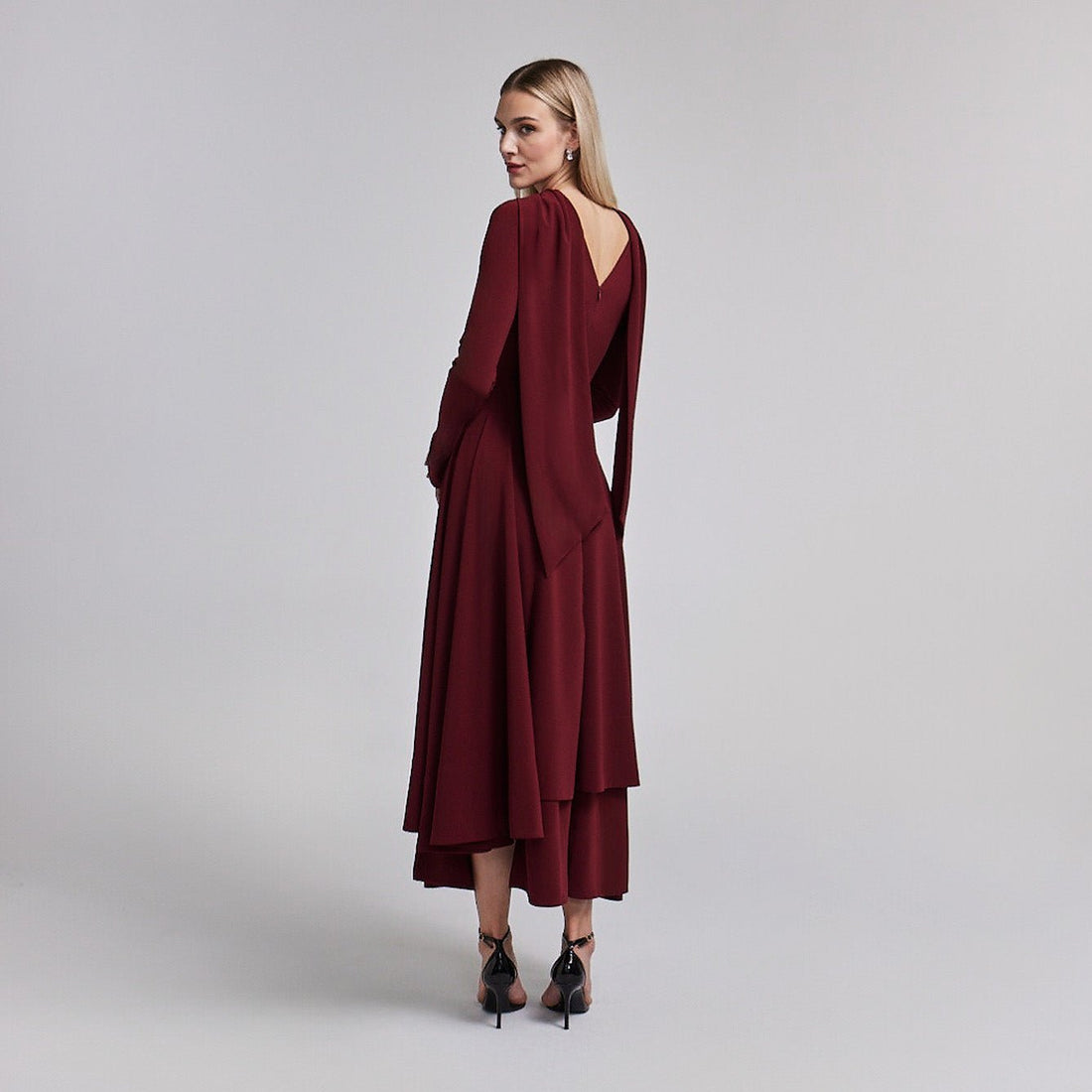 Asymmetric Crepe Tie - Scarf Layer Dress - shopaleena