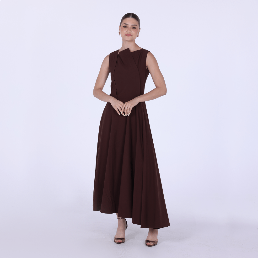 Asymmetric Hem Draped Midi Dress - shopaleena