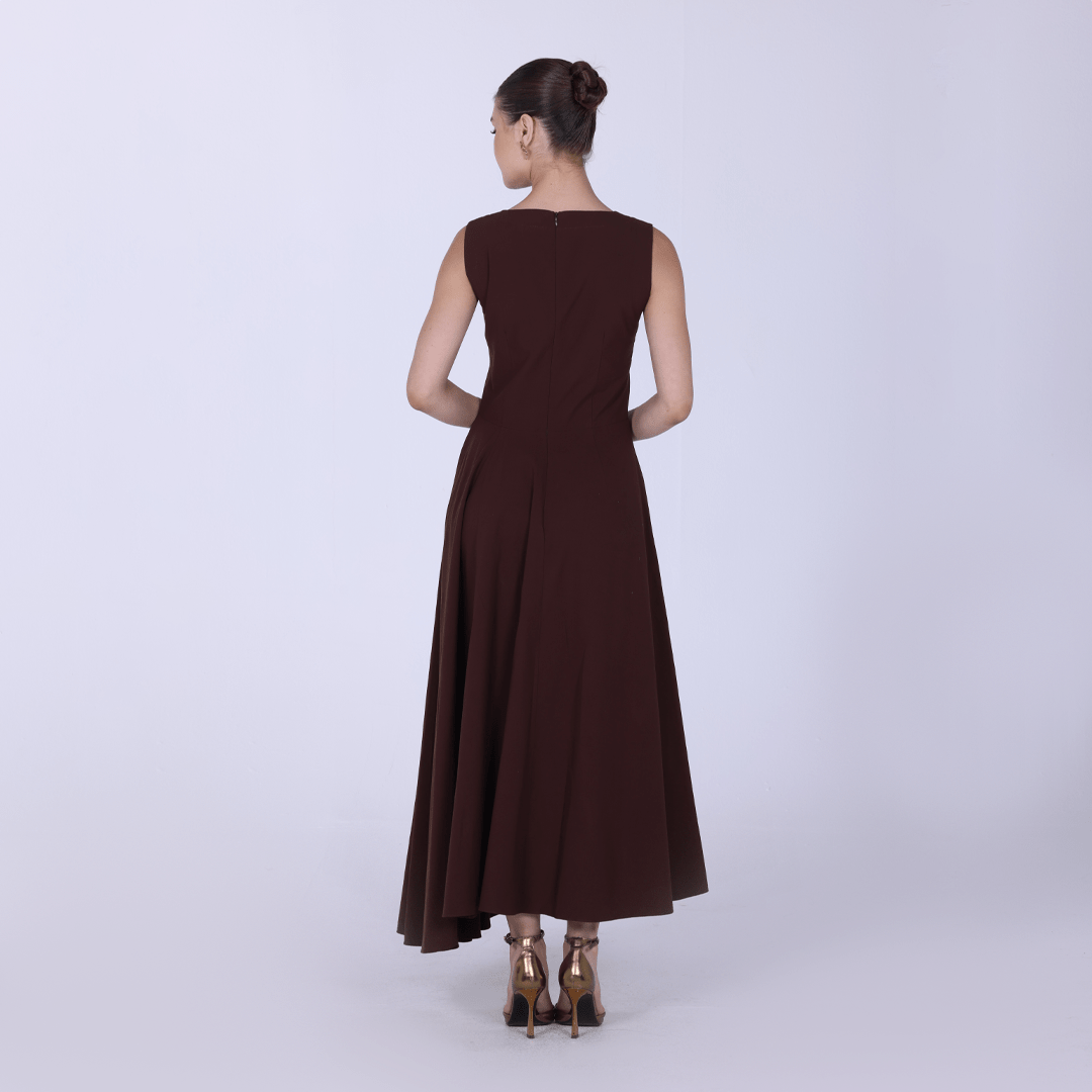 Asymmetric Hem Draped Midi Dress - shopaleena