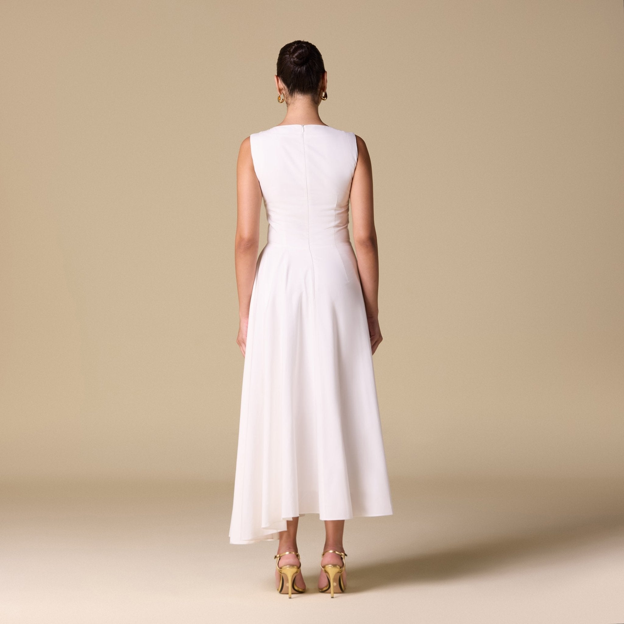 Asymmetric Hem Draped Midi Dress - shopaleena