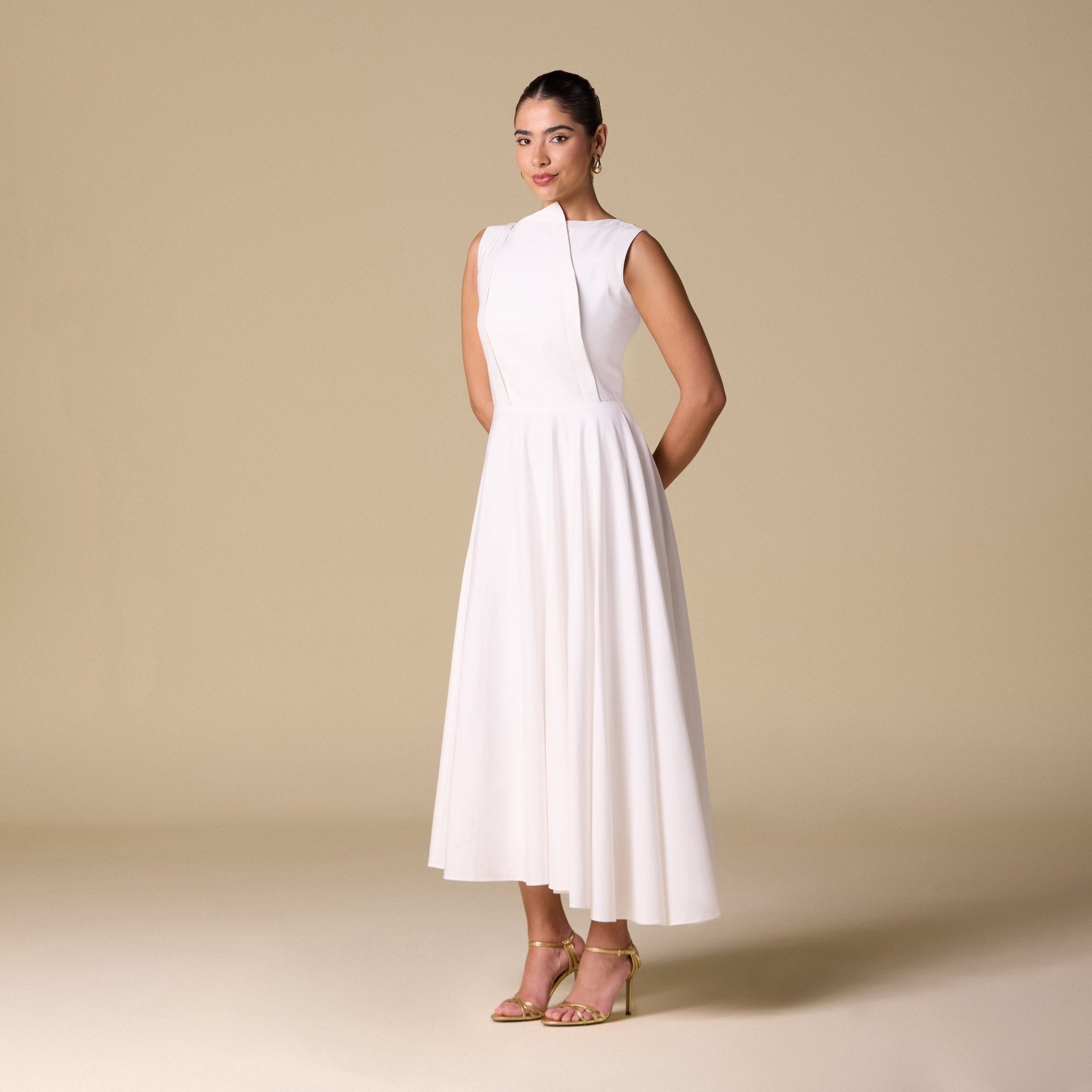 Asymmetric Hem Draped Midi Dress - shopaleena