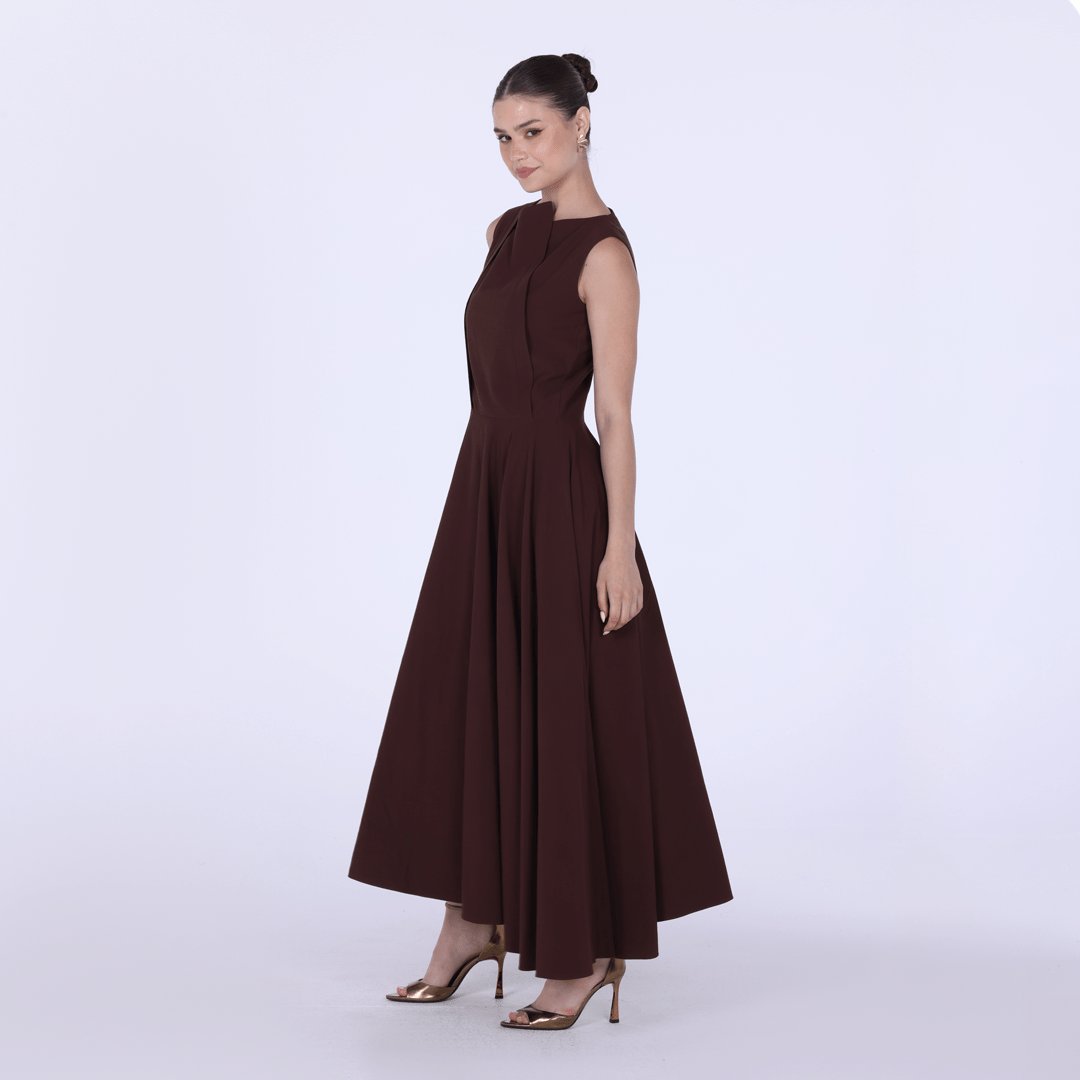 Asymmetric Hem Draped Midi Dress - shopaleena