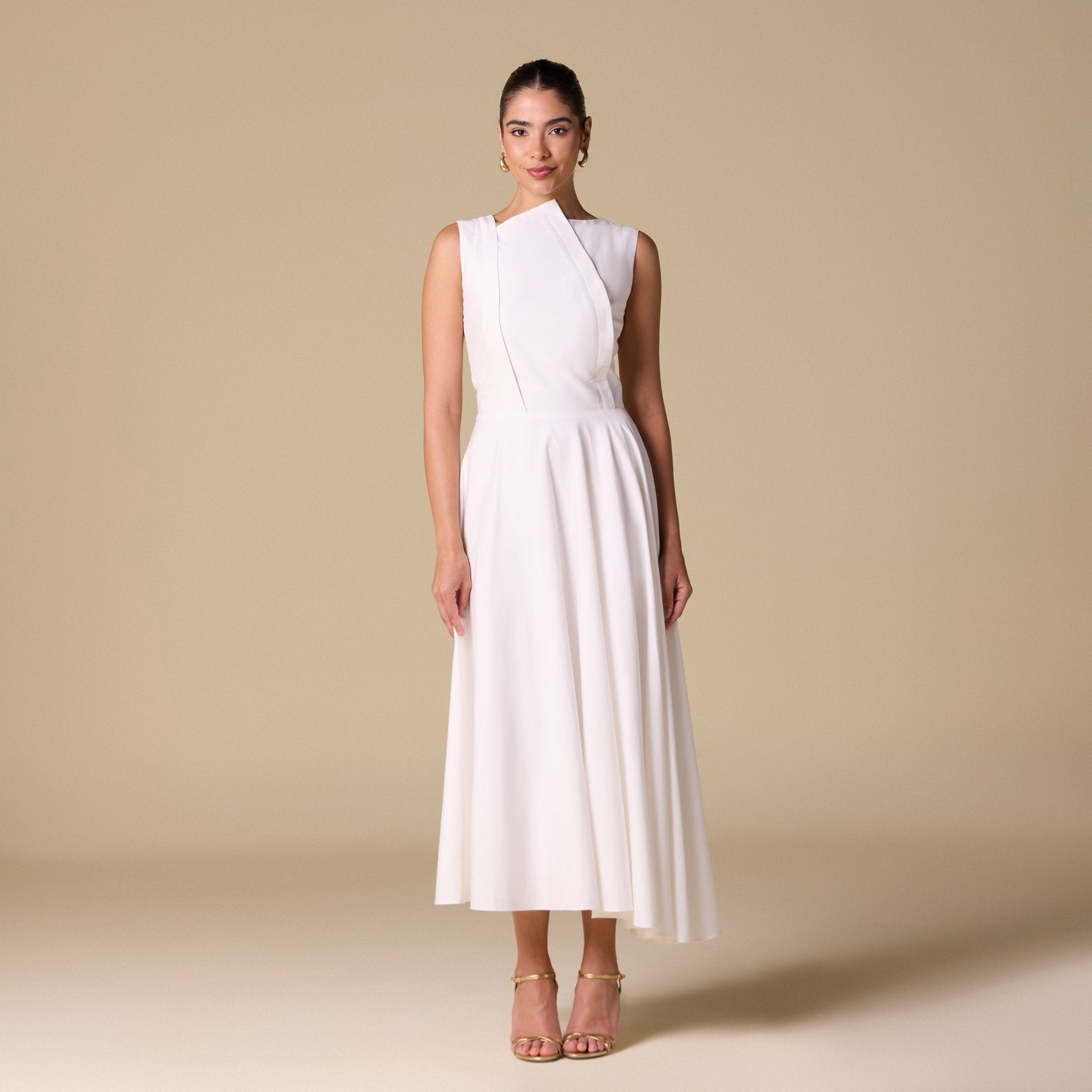 Asymmetric Hem Draped Midi Dress - shopaleena